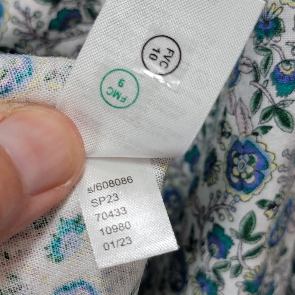 Loft Linen Ditsy Floral Shirt Women M Top Cottagecore Pullover Ruffle Sleeveless - Picture 9 of 13